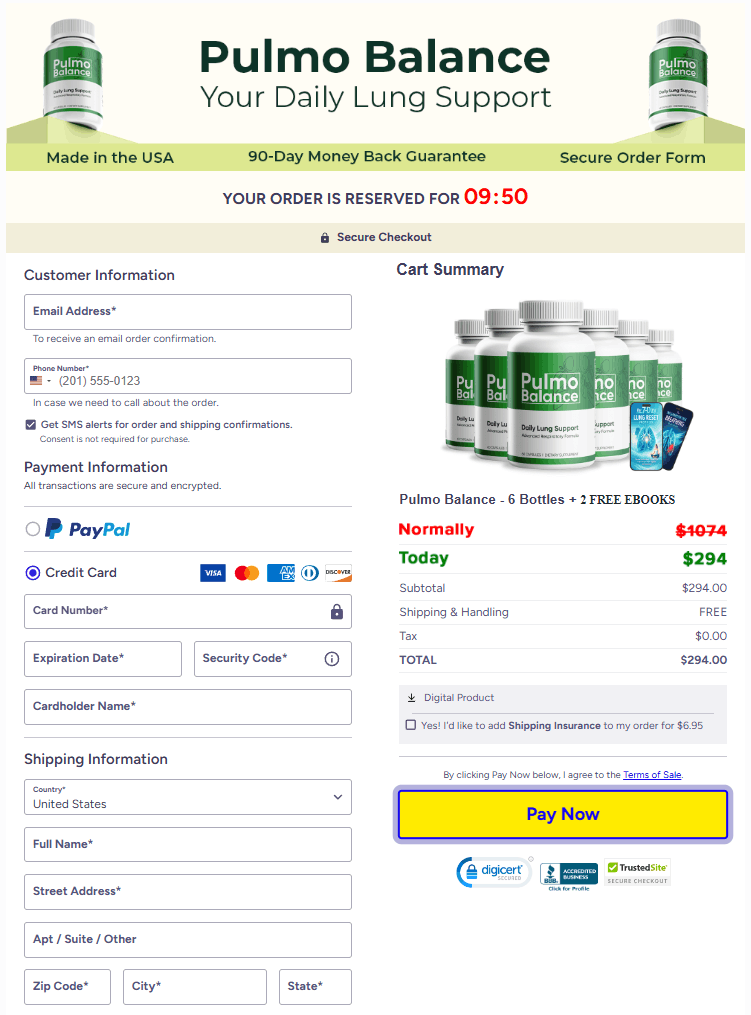 Pulmo Balance order page